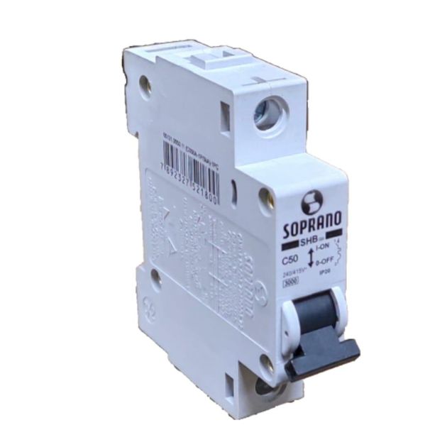 DISJUNTOR DIN MONOFÁSICO 50AMPERES SHB1-L50A ***6KA*** (05121.4050.11) SOPRANO (CX12)